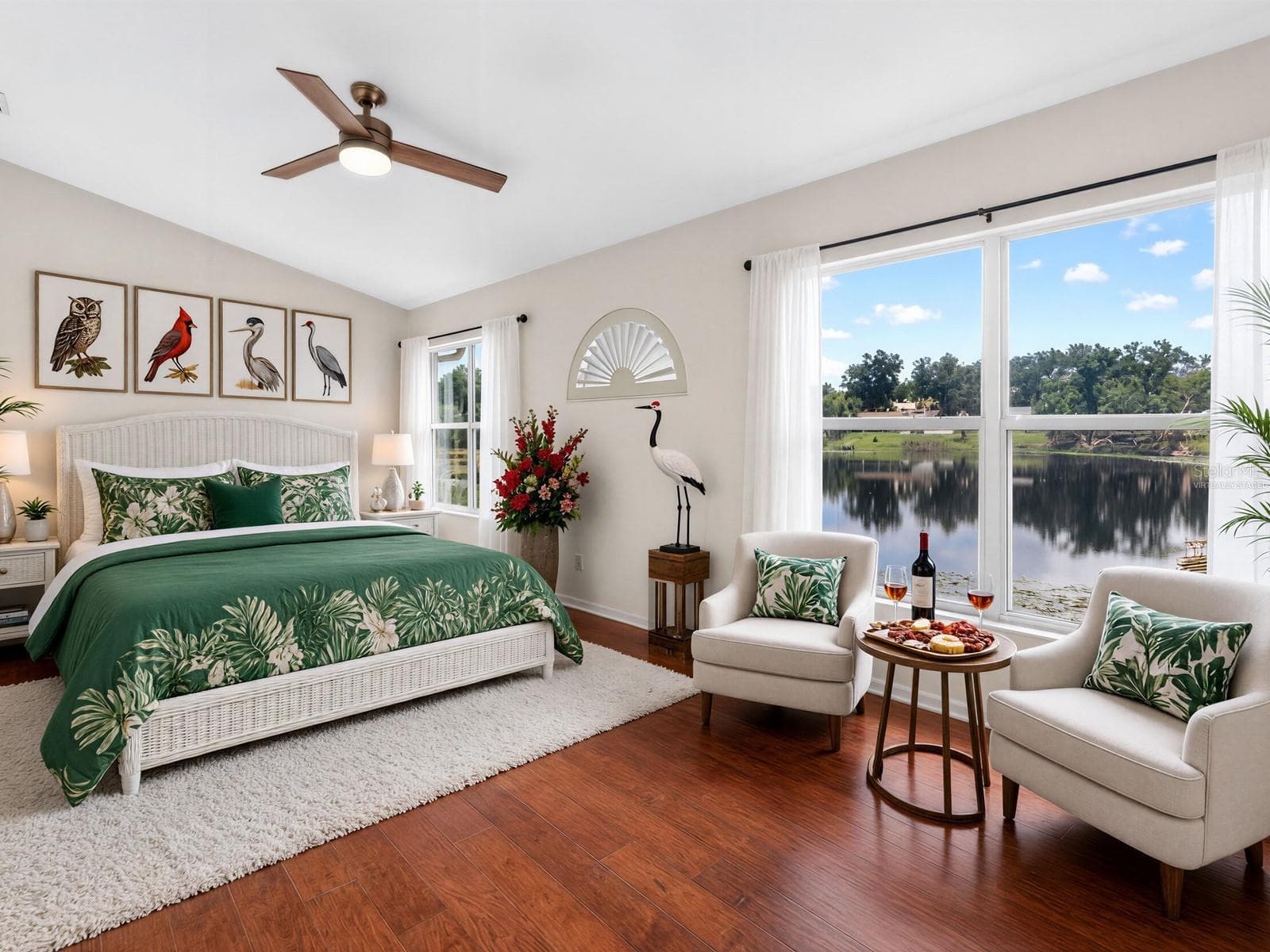 Virtually staged master bedroom overlooking the lake - 1625 ABRAMS RD, EUSTIS
