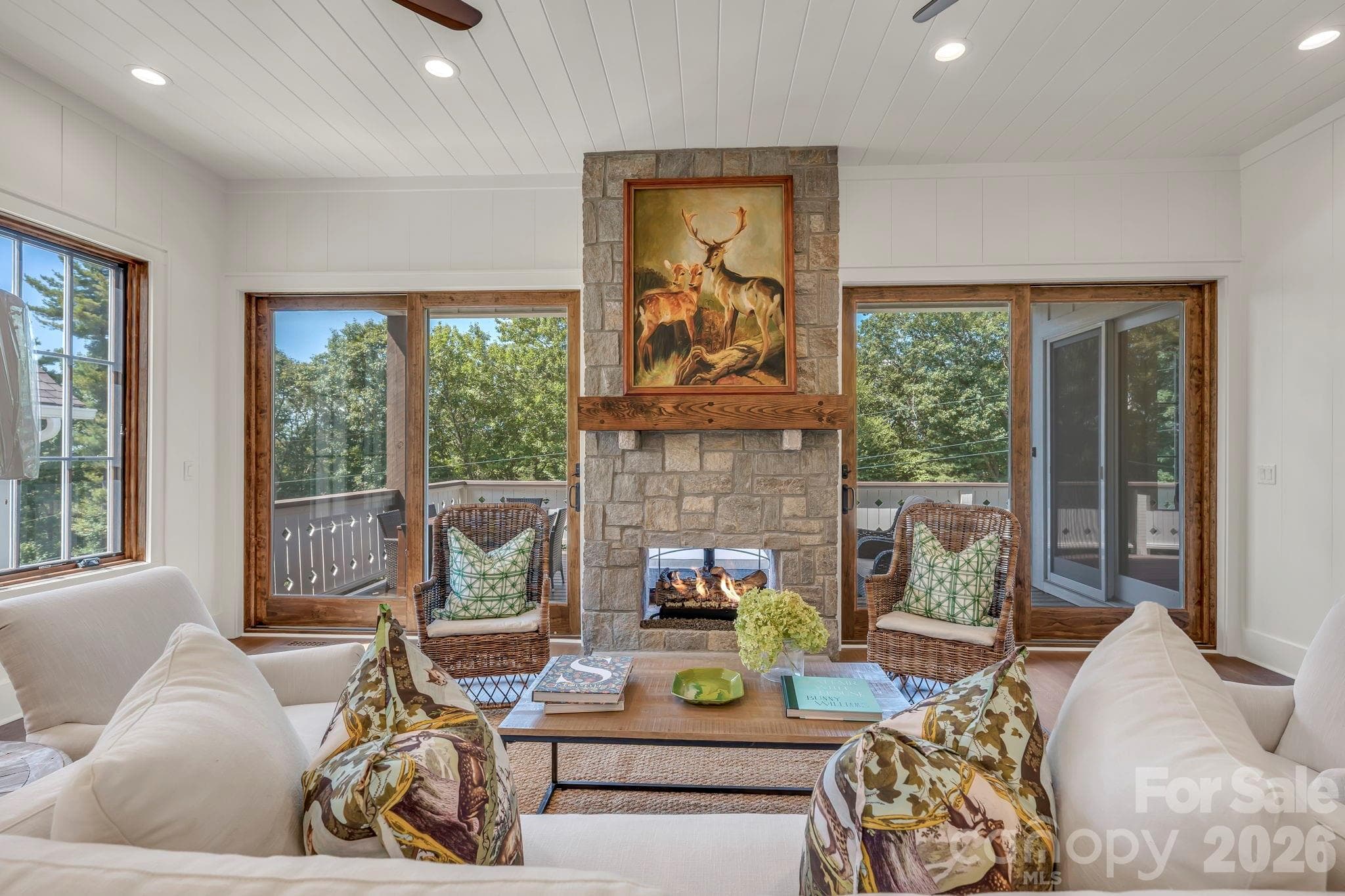 mantle = reclaimed wood from Green Park Inn! Double Sided fireplace - 253 Old Boone Road, Blowing Rock