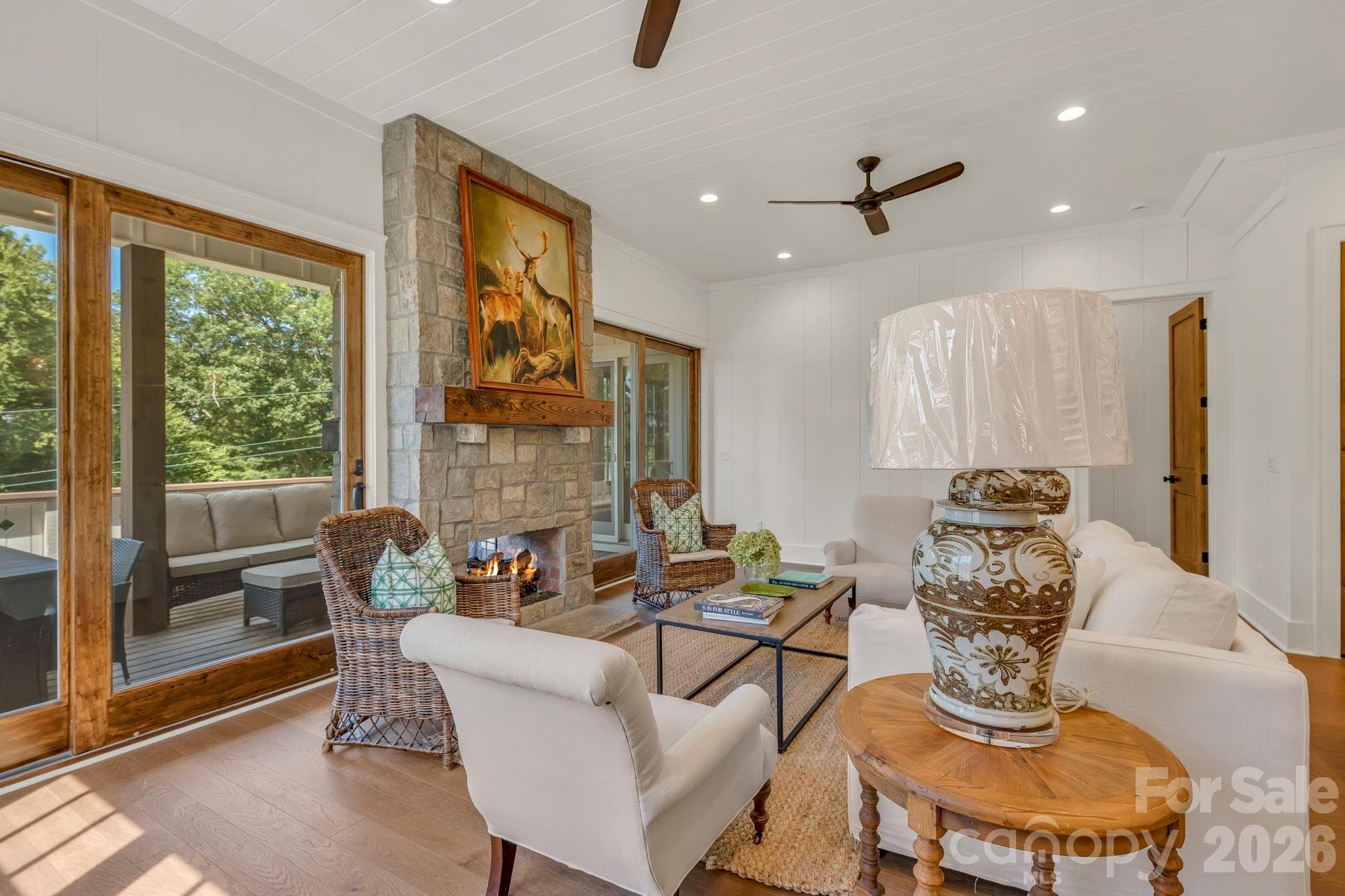 mantle = reclaimed wood from Green Park Inn! Double Sided fireplace - 253 Old Boone Road, Blowing Rock