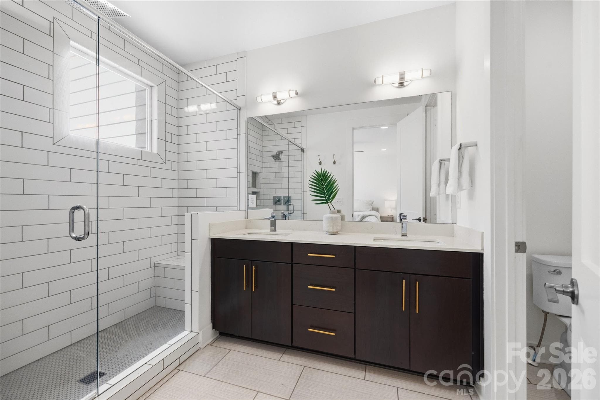 Dual vanity + walk-in shower in primary bath - 1633 Duckworth Avenue, Charlotte