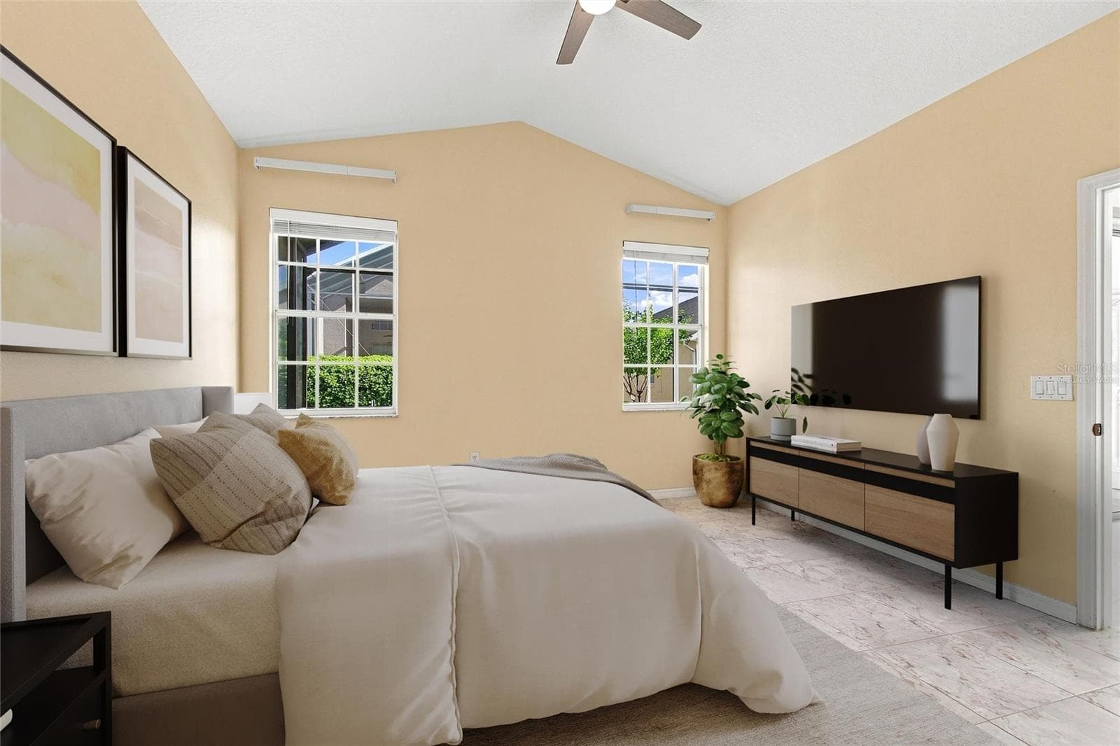 Virtually staged primary en suite bedroom in back of house - 140 MOSS LN, DAVENPORT
