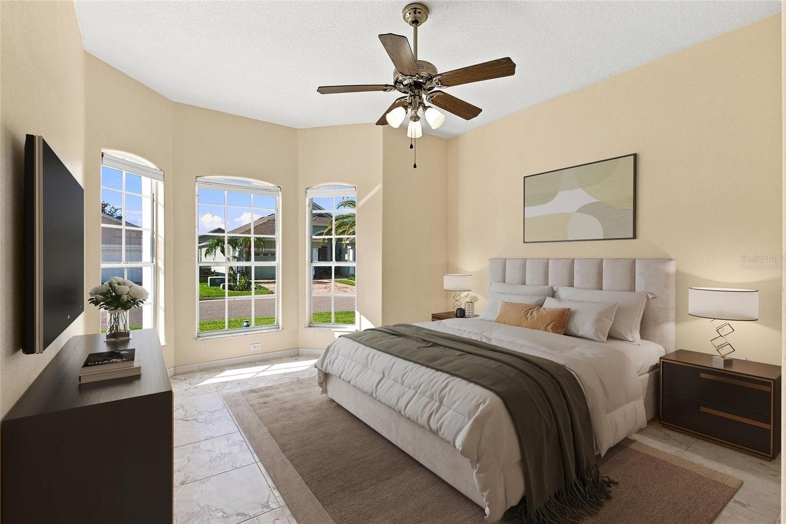 Virtually staged guest bedroom in front of house - 140 MOSS LN, DAVENPORT