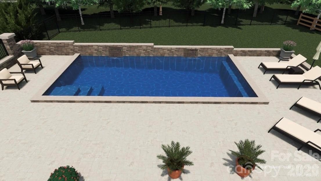 Pool rendering for the space where the bocee court and adjacent natural area are currently located. - 2723 Providence Pine Lane, Charlotte