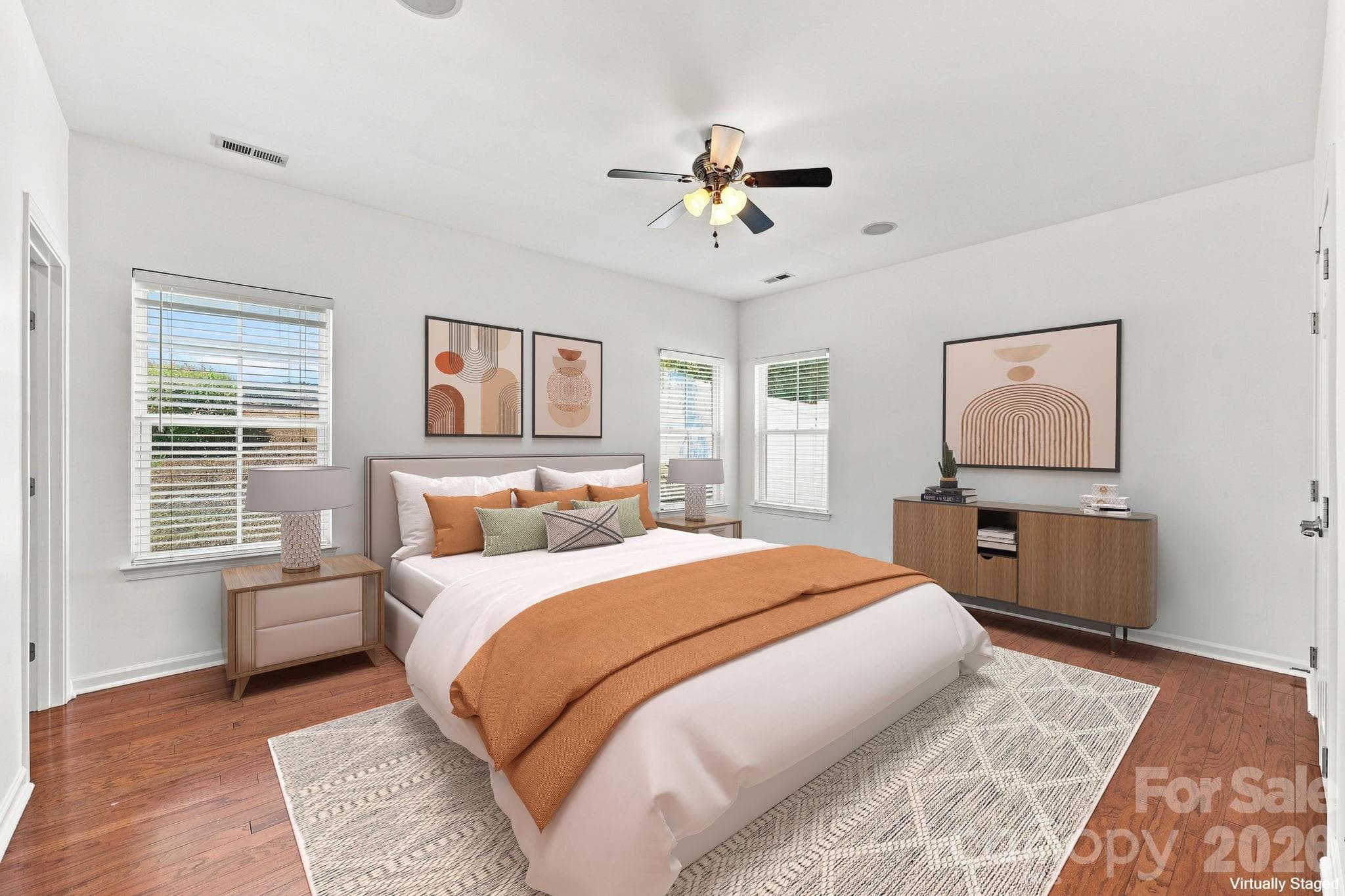 Primary bedroom virtually staged - 593 Harrison Drive NW, Concord