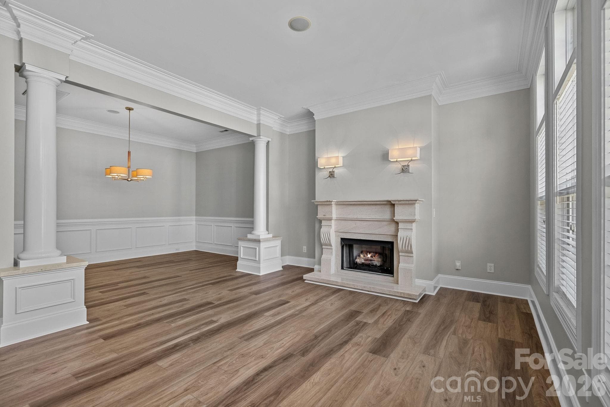 Living room into dining room - 6415 Wakehurst Road, Charlotte