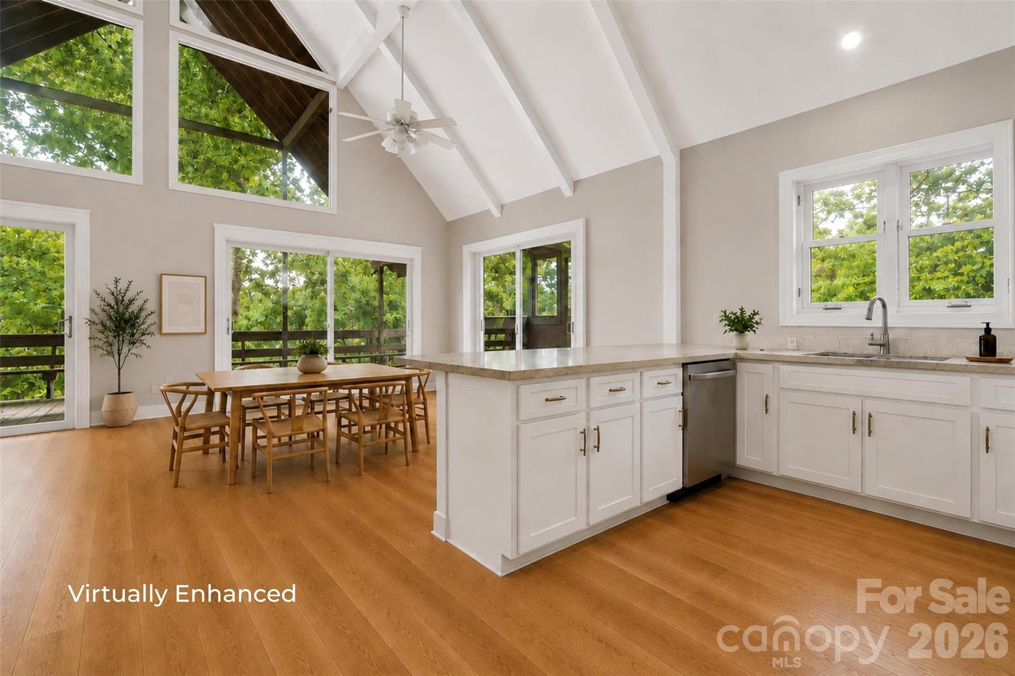 Virtually enhanced main floor kitchen and dining area - 131 Baywatch Drive, Mooresville