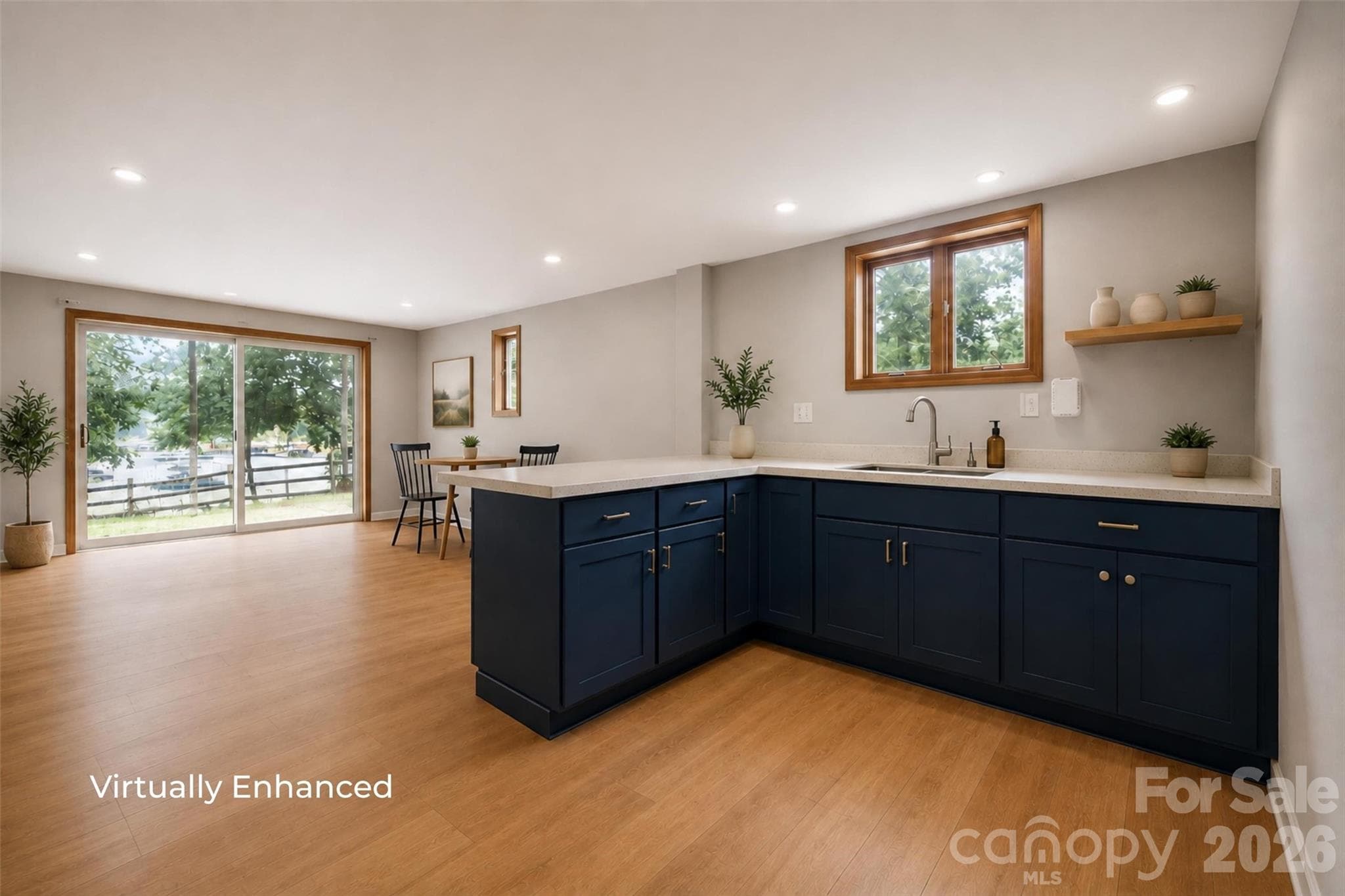 Virtually enhanced kitchenette in basement - 131 Baywatch Drive, Mooresville
