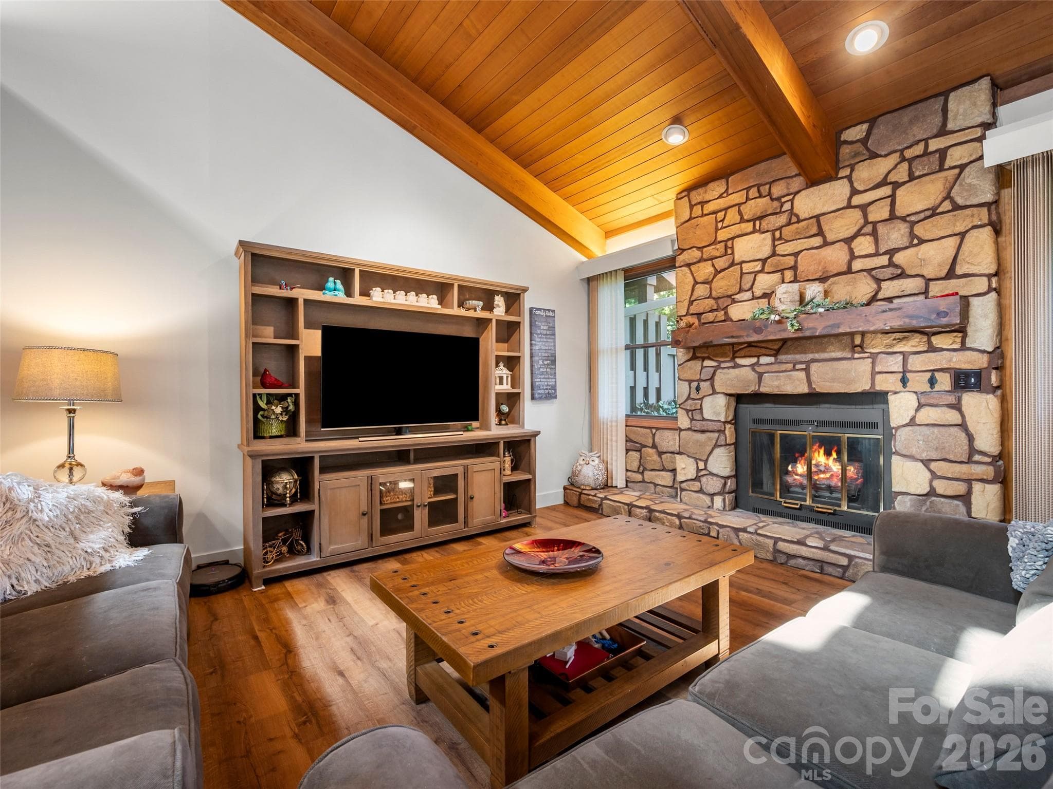 Living Room with Fireplace (added flame as example) - 58 Timbertop Lane, Etowah