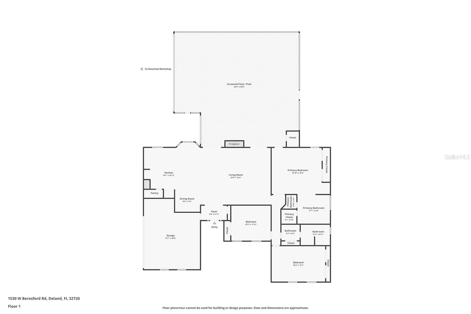 FLOOR PLAN W/APPROX MEASUREMENTS - 1530 W BERESFORD RD, DELAND