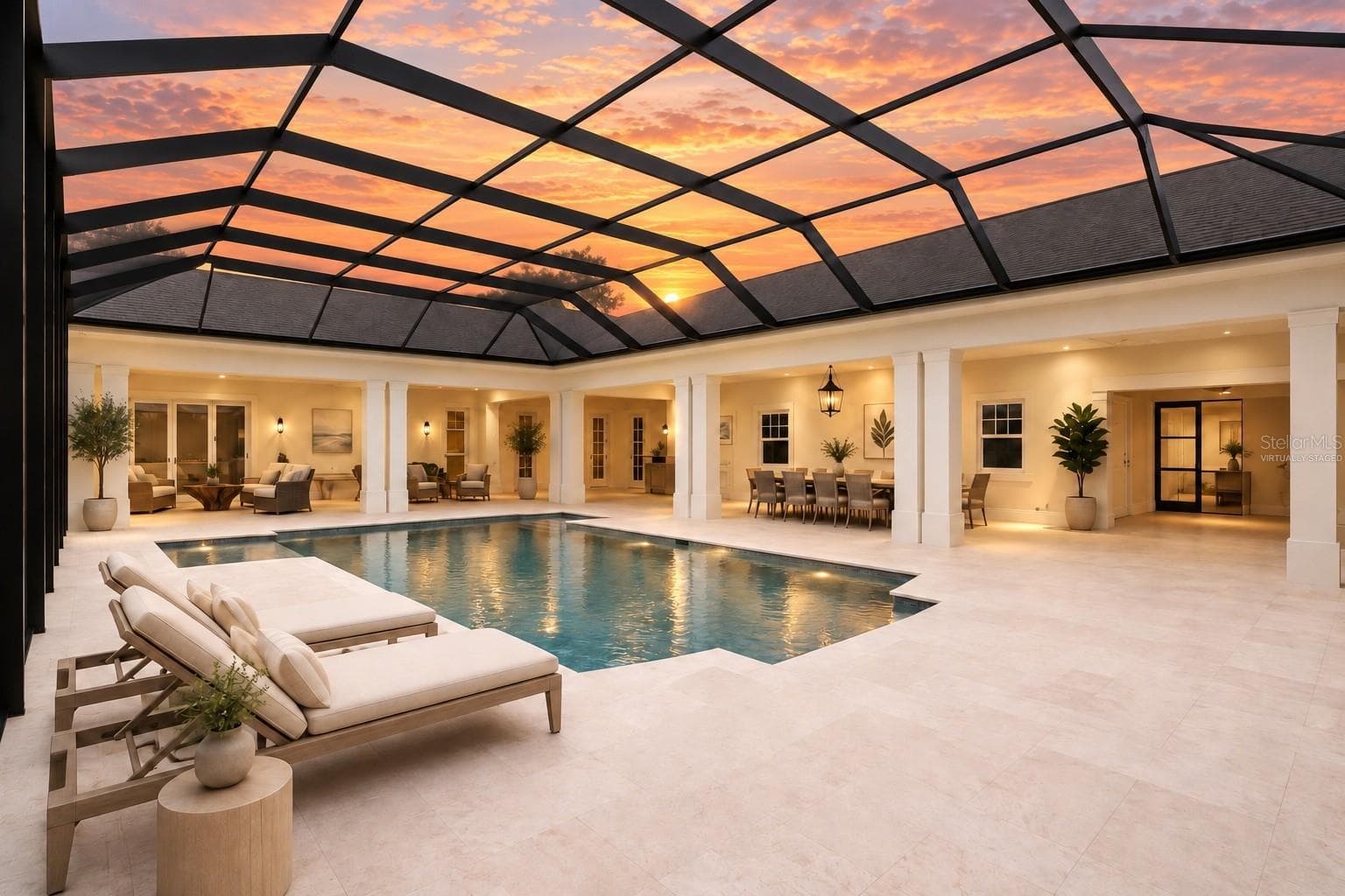 Virtually staged-37'X16' Heated Salt Pool (2025) with 11'x6' Sun Shelf on 4000 sq ft lanai - 12201 CAISSON LN, FORT MYERS
