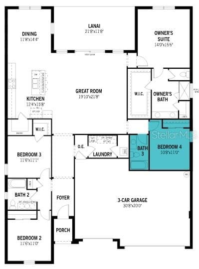 Glacier Bay Lot 1085 Floorplan (with 4th bedroom and 3rd bathroom upgrade) - 2819 SWEET ACACIA DR, CLERMONT