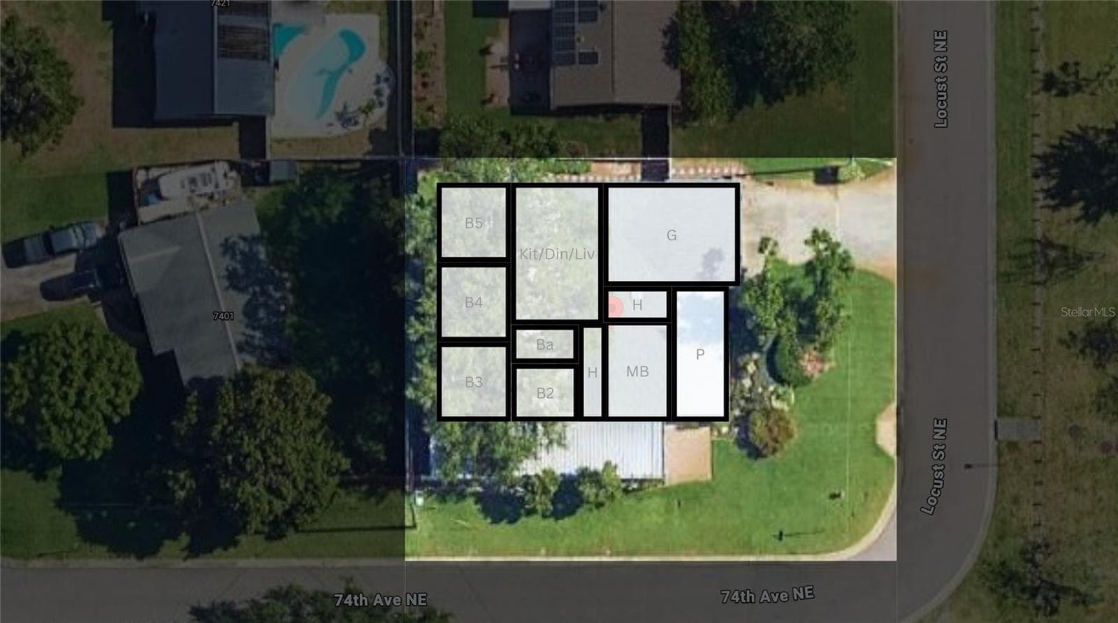 Approximate Bed/Bath Layout. - 7400 LOCUST ST NE, ST PETERSBURG