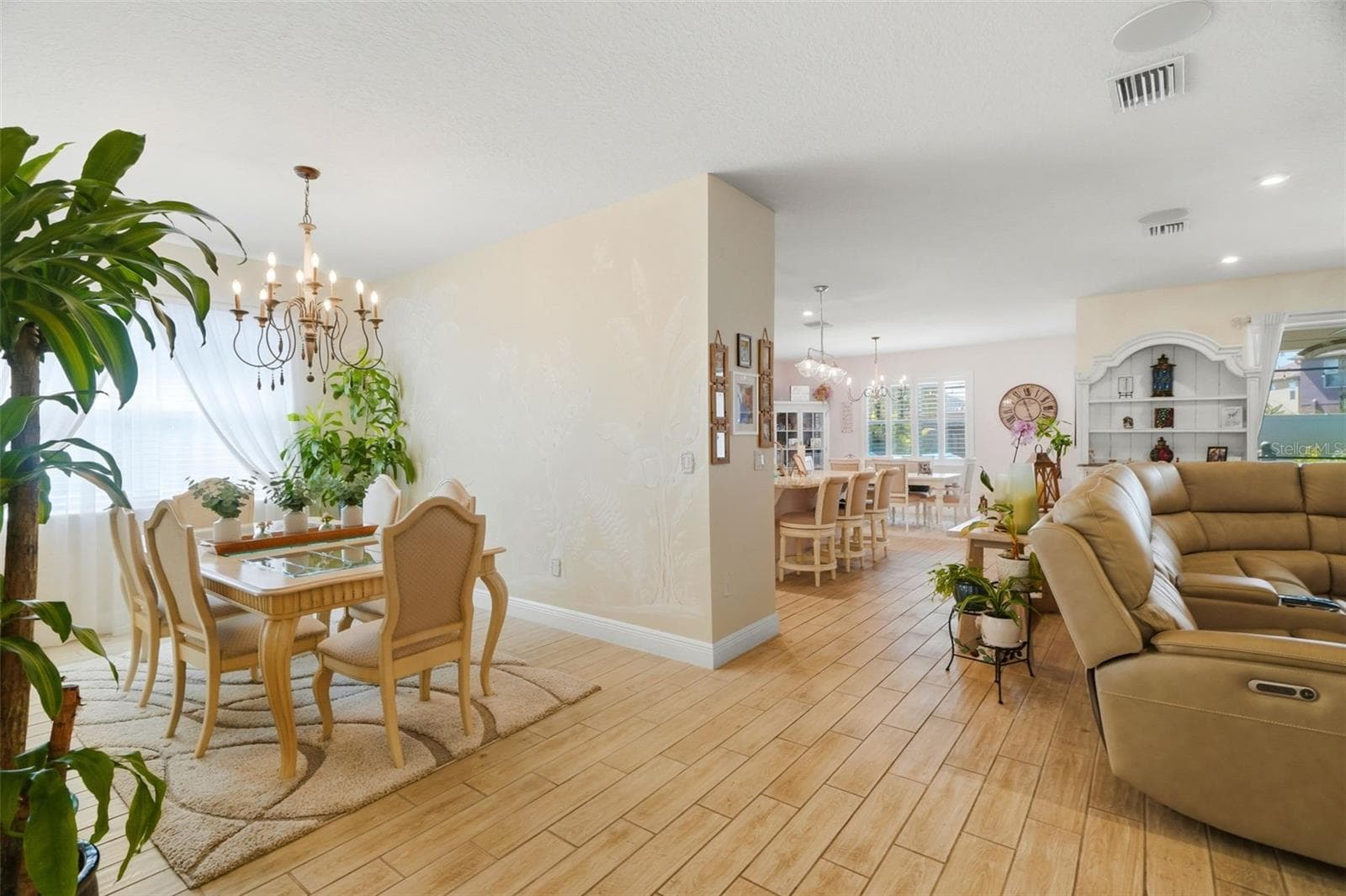 Formal dining room with custom decorative wall and ceiling finishes. - 11750 LAKE LUCAYA DR, RIVERVIEW