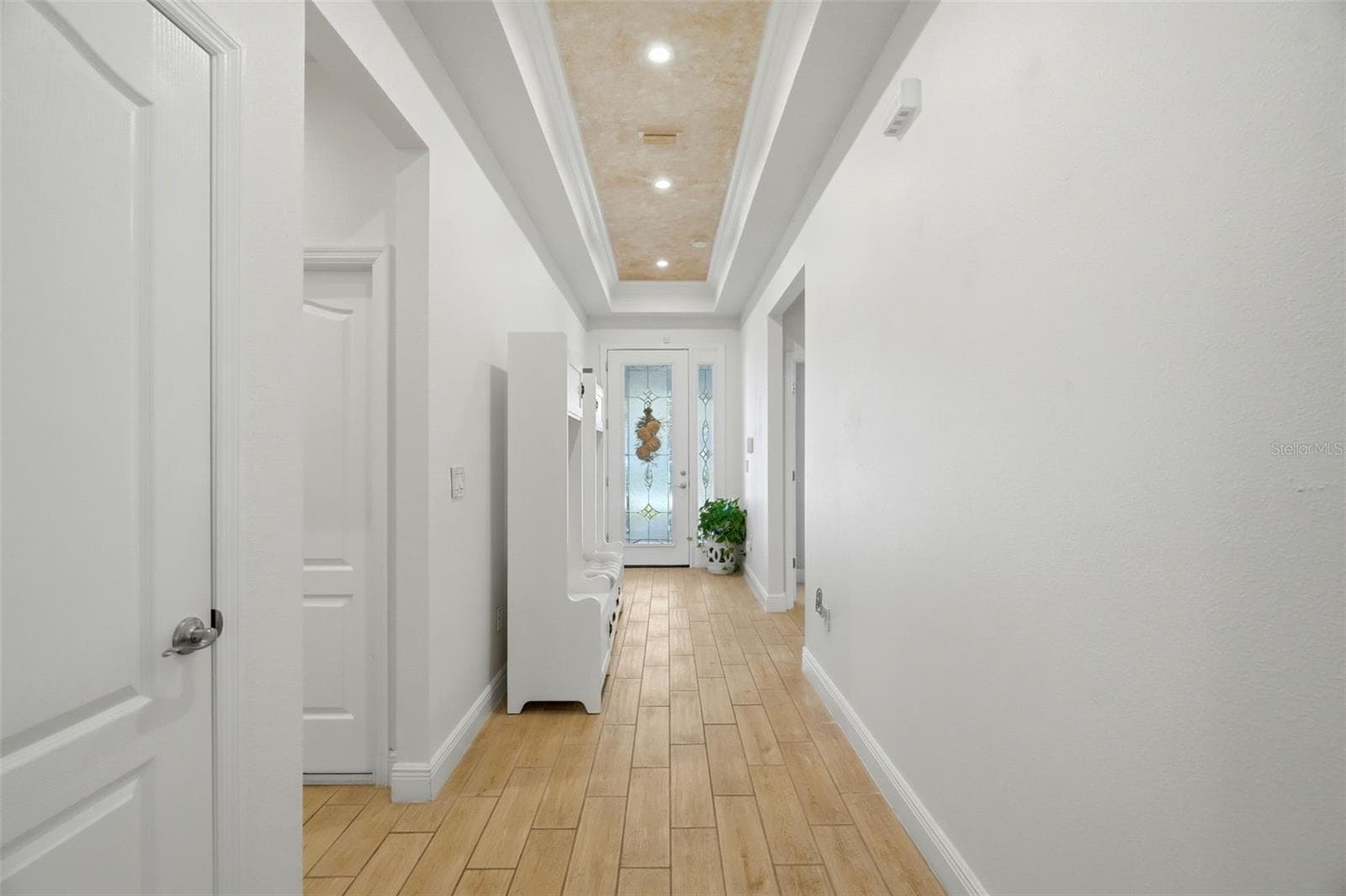 Custom decorative ceiling finish and recessed lighting add detail beyond the original builder package. - 11750 LAKE LUCAYA DR, RIVERVIEW