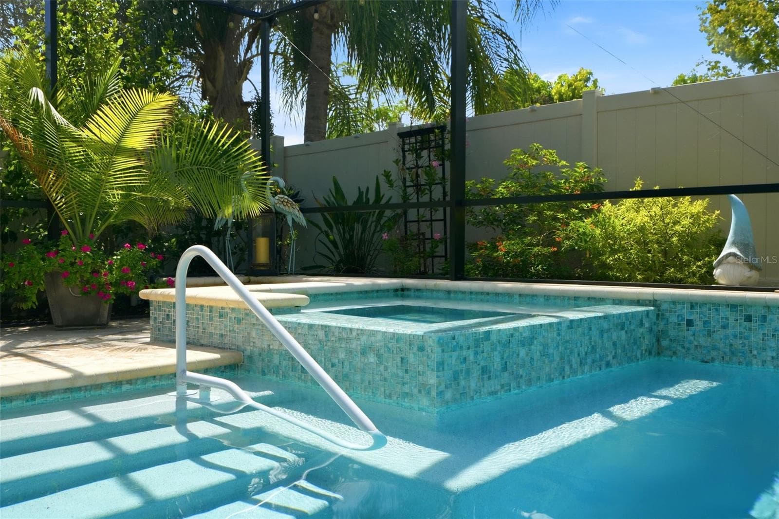 Raised spa complements the screened saltwater pool and outdoor living area. - 11750 LAKE LUCAYA DR, RIVERVIEW