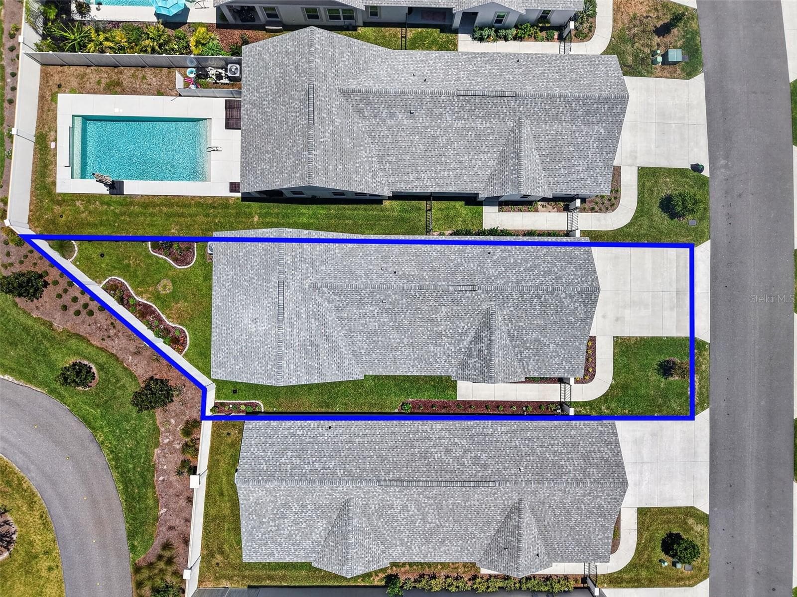 Aerial Side Elevation with Property Lines and SPACIOUS, PRIVATE, ENCLOSED Rear and Side Yards! - 2005 SANTINO AVE, THE VILLAGES