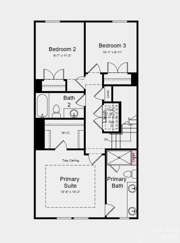 Upper Level Floor Plan - Additional Highlights Include: built-in ledge in the primary bath shower, and second floor storage room - 3909 Clemson Alley, Indian Land