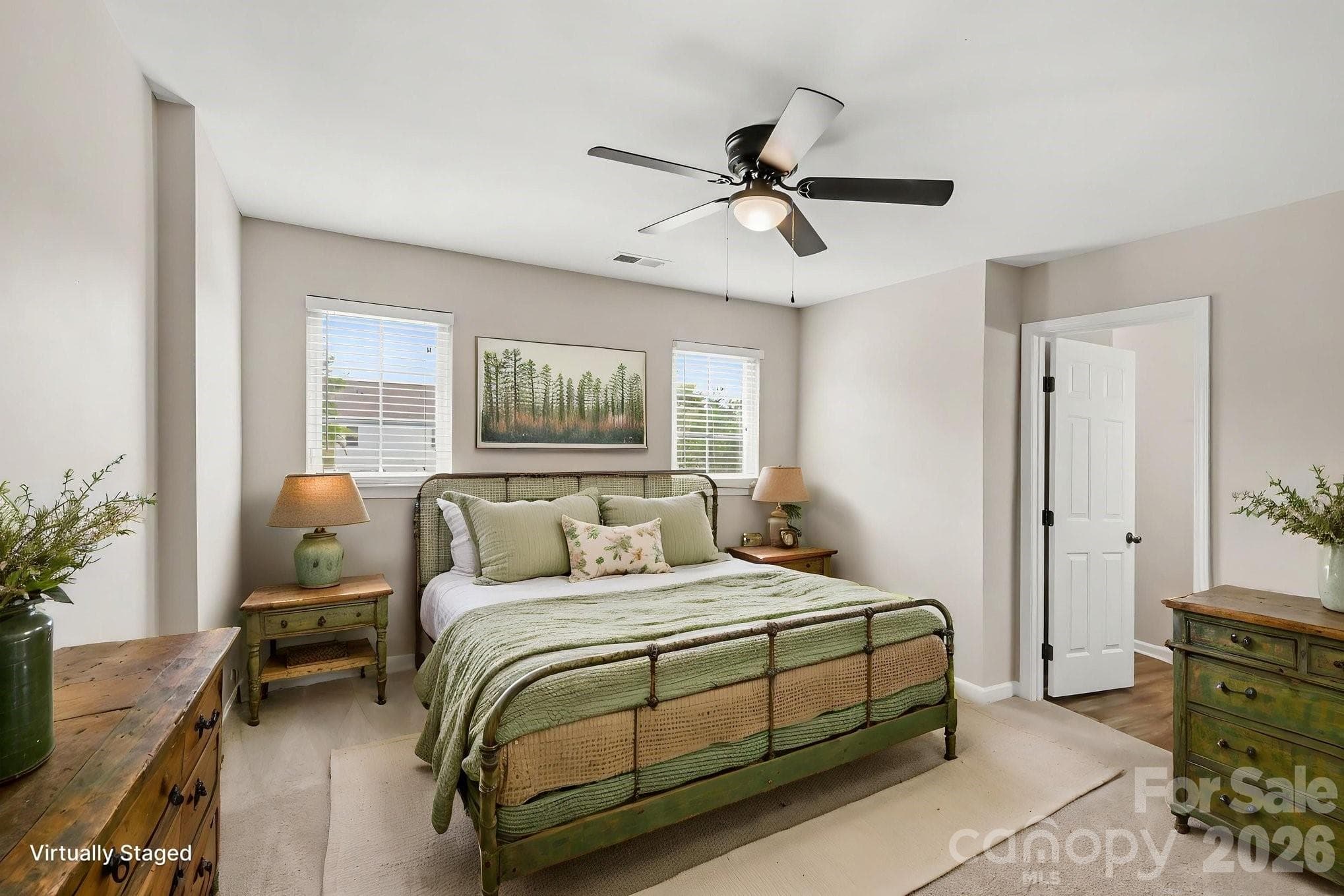 Virtually staged primary bedroom - 4960 Sunburst Lane, Charlotte