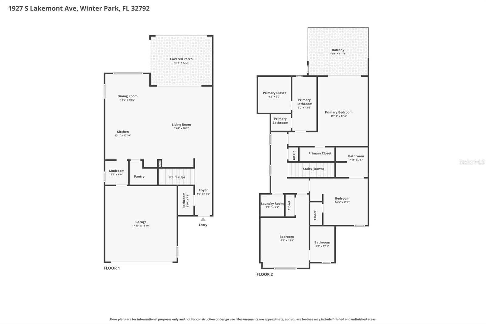 Combined floor plan up and down - 1927 S LAKEMONT AVE, WINTER PARK