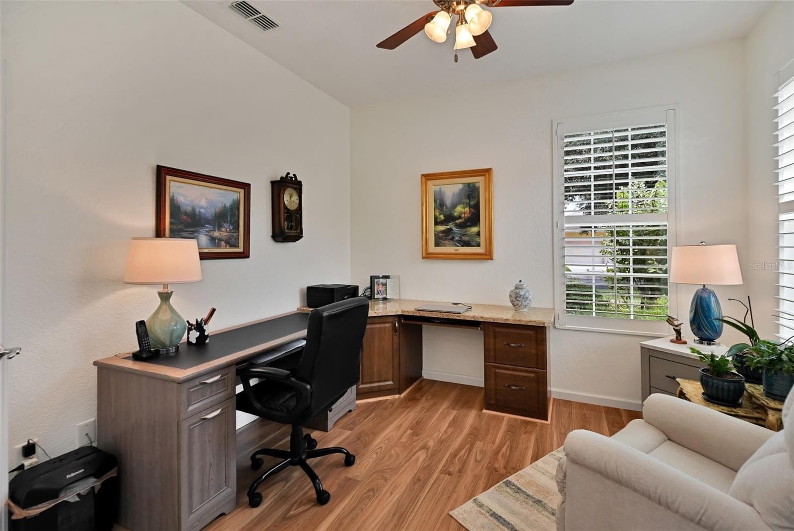 Flex Room off foyer with French doors, built-in desk and plantation shutters - 7139 SW 91ST CT, OCALA