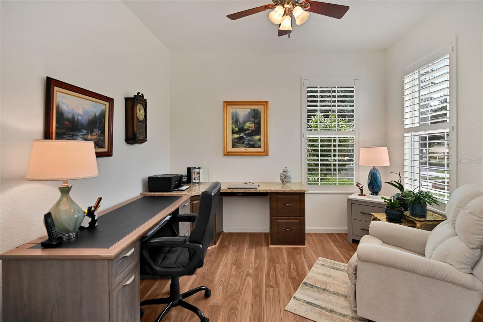 Flex Room off foyer with French doors, built-in desk and plantation shutters - 7139 SW 91ST CT, OCALA