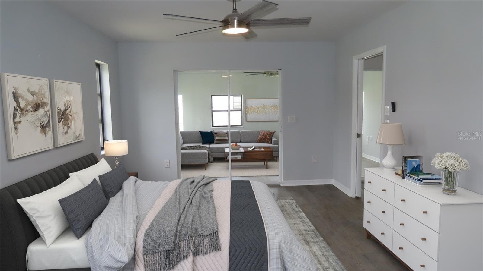Virtually staged - primary bedroom - 807 NECTAR RD, VENICE