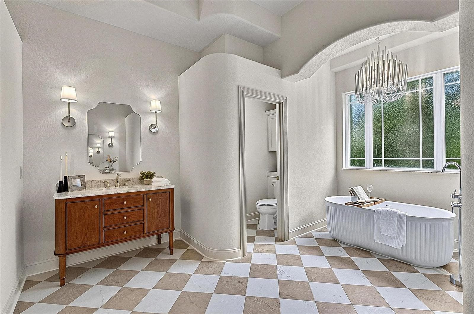 Master Bathroom with wood side mens stone top with wood vanity - 17 GRANDVIEW DR, PALM COAST