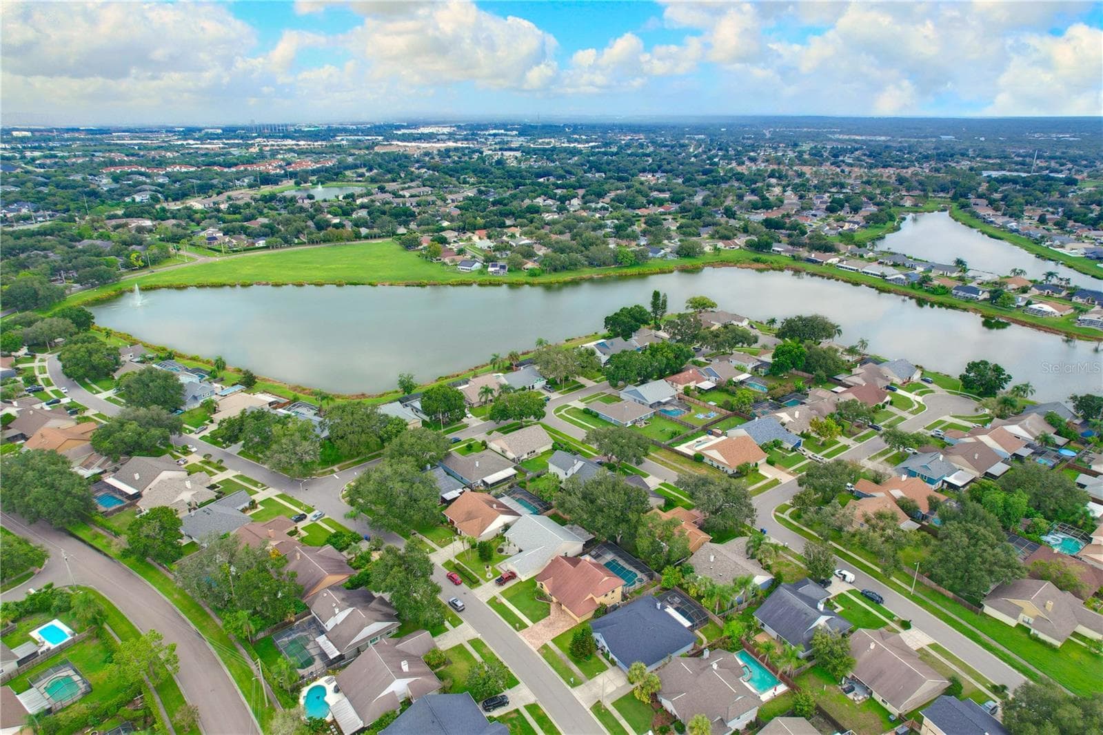 Aerial view of Providence Lakes neighborhood and lake. - 1418 SHELL FLOWER DR, BRANDON