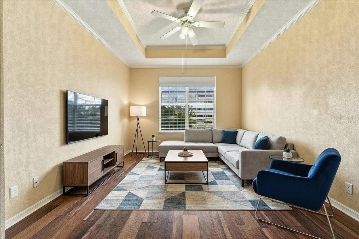 Living Room Virtually Staged - 4221 W SPRUCE ST #1419, TAMPA