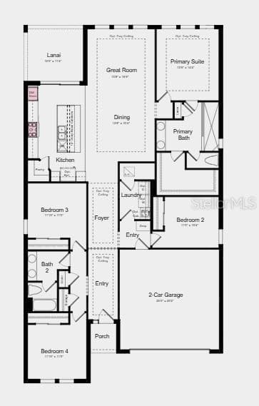 Floor Plan ~ Additional Highlights Include: gourmet kitchen, laundry appliance package, GE refrigerator, tray ceiling package, kitchen pendant light package, sink and faucet in laundry room - 3108 LUMBER FALLS DR, PLANT CITY