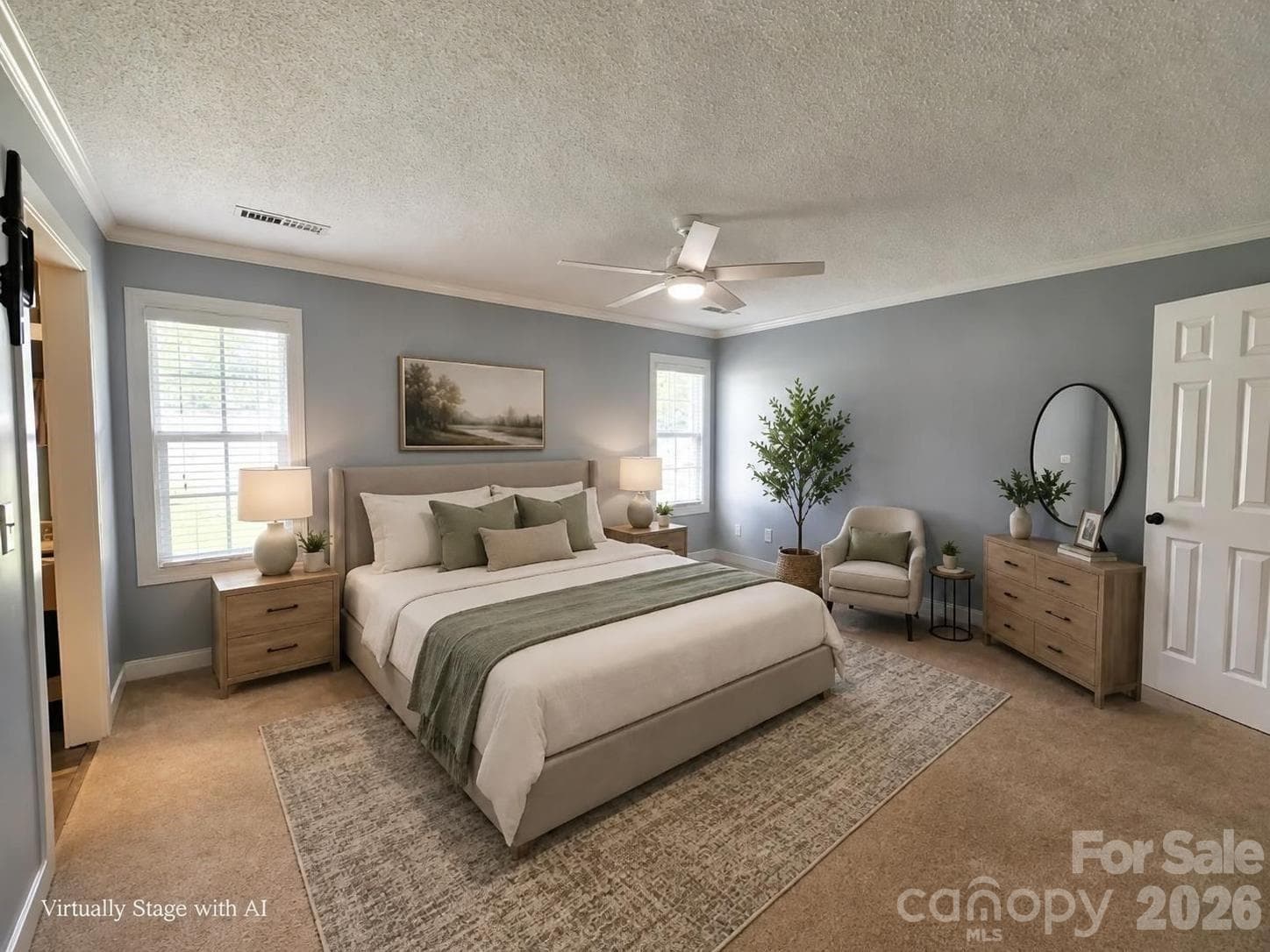 Primary Bedroom Virtually Staged - 1035 Waterway Drive, Sumter