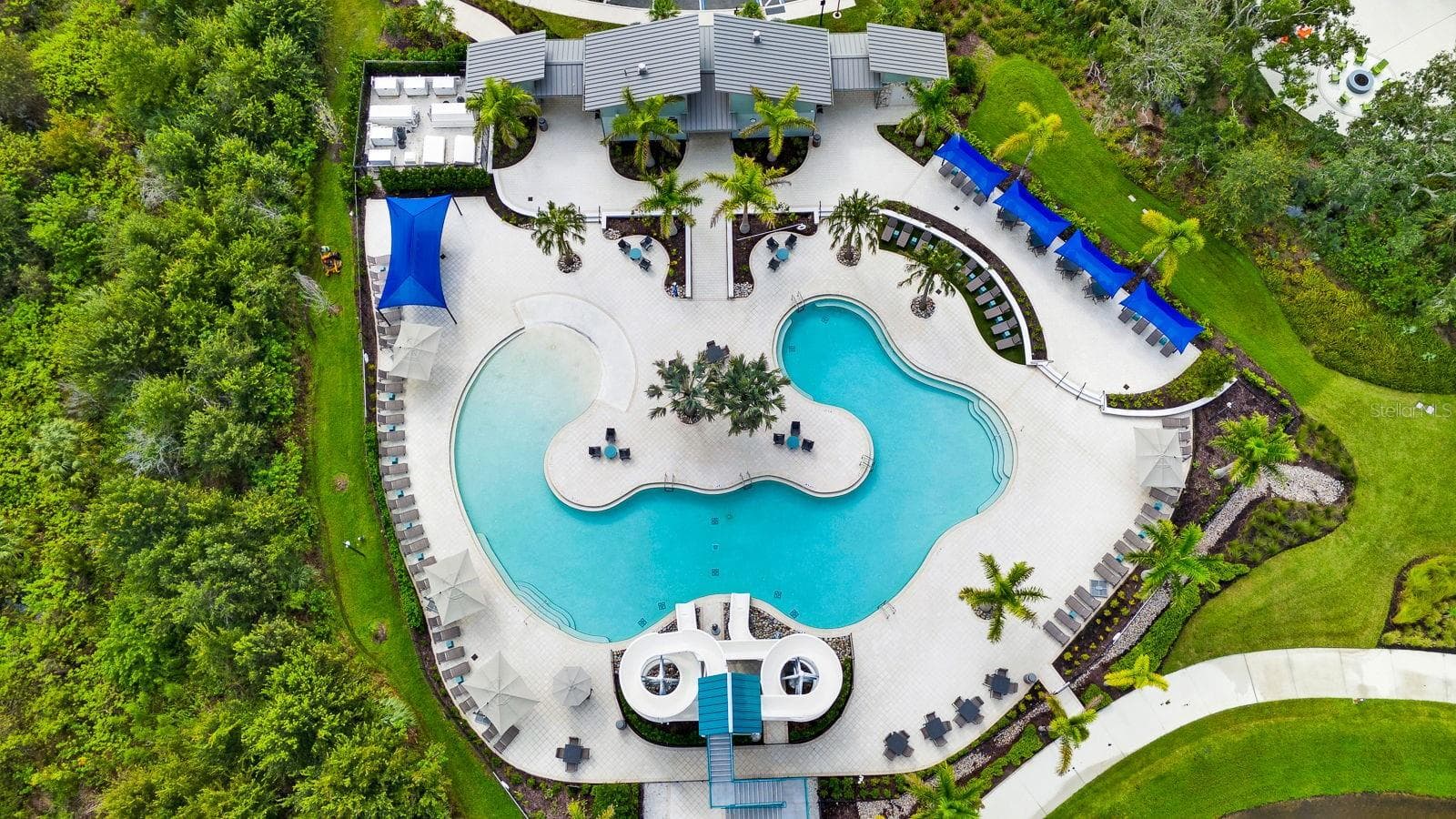 Birds eye view of pool and slide - 9348 ROYAL RIVER CIR, PARRISH