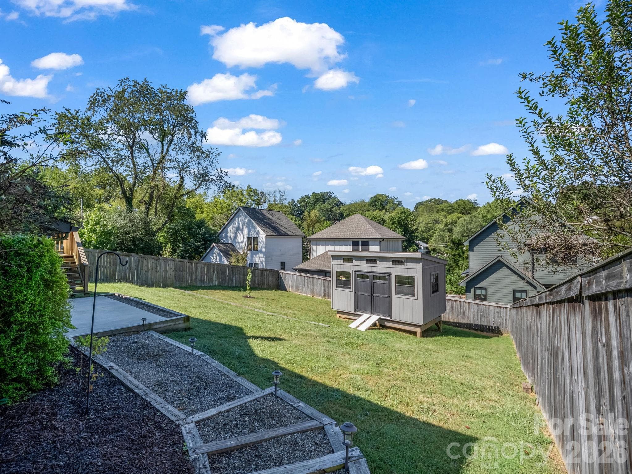 fully fenced large backyard with BRAND NEW modern shed ready for power - 10 Dale Street, Asheville