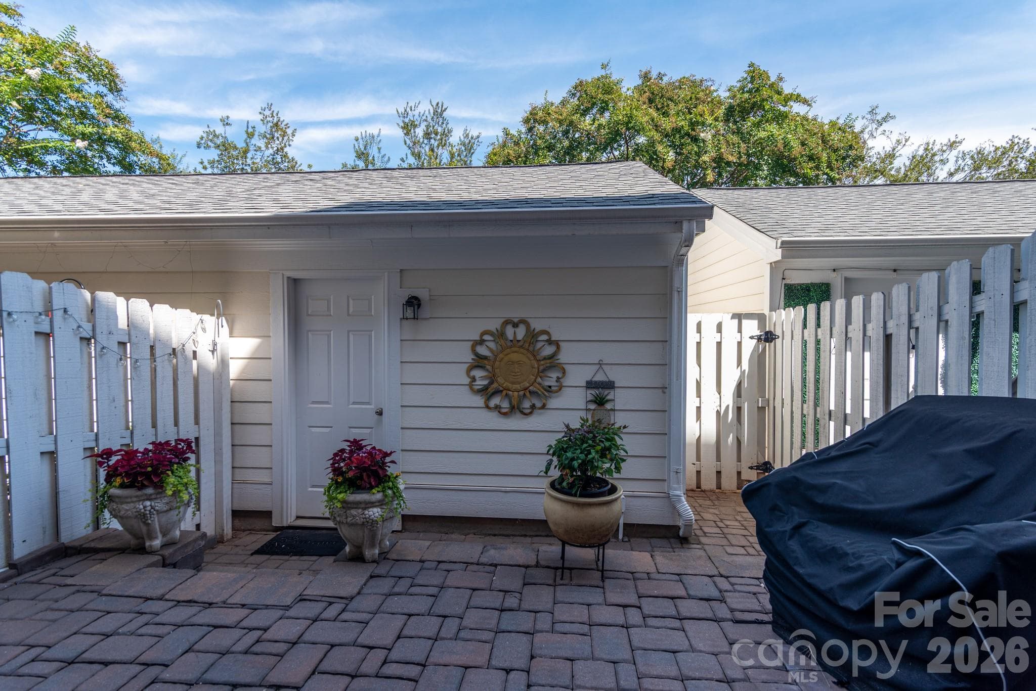 Outside Back Patio into detached garage - 19911 Lamp Lighters Way, Cornelius