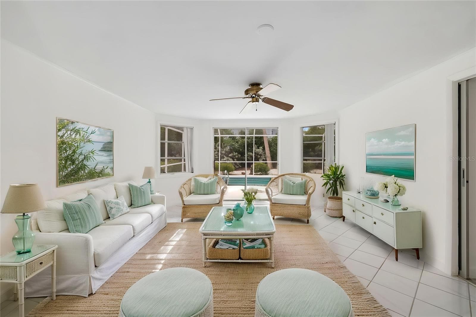 Virtually Stage room leading to the lanai - 708 GARFIELD DR, SARASOTA