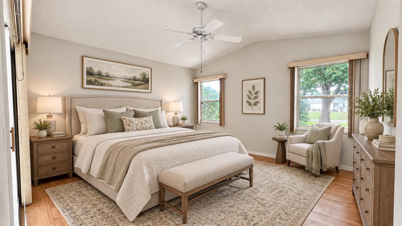 Master bedroom facing the side and lanai features large WIC and bath. Virtually staged. - 6501 SW 84TH PLACE RD, OCALA