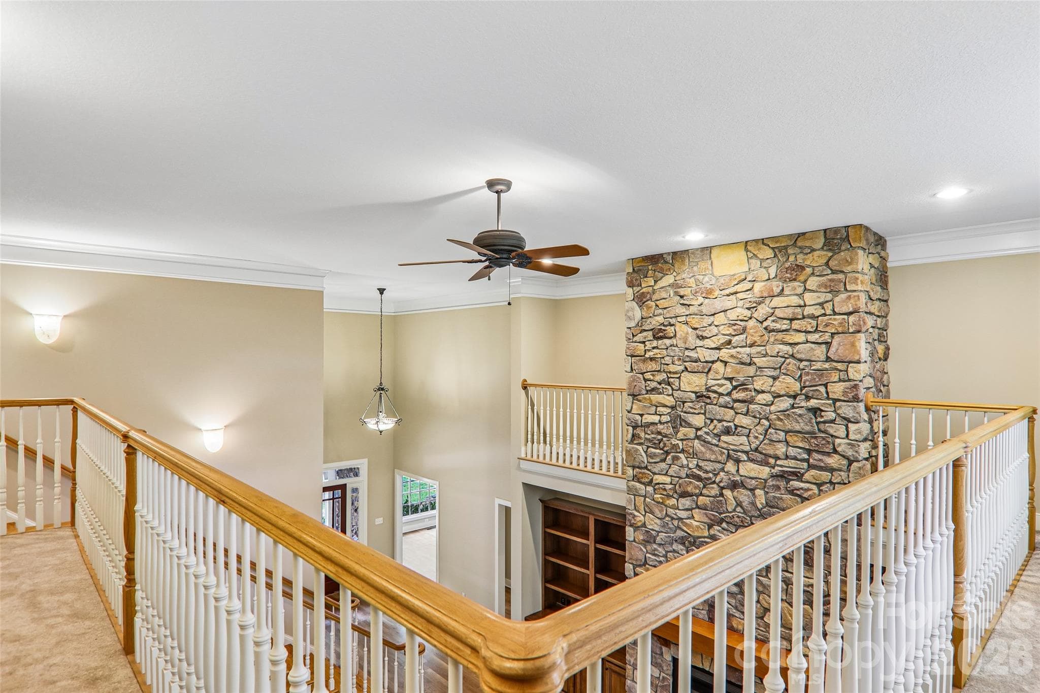 View from upstairs down to great room - 361 Mills River Way, Horse Shoe