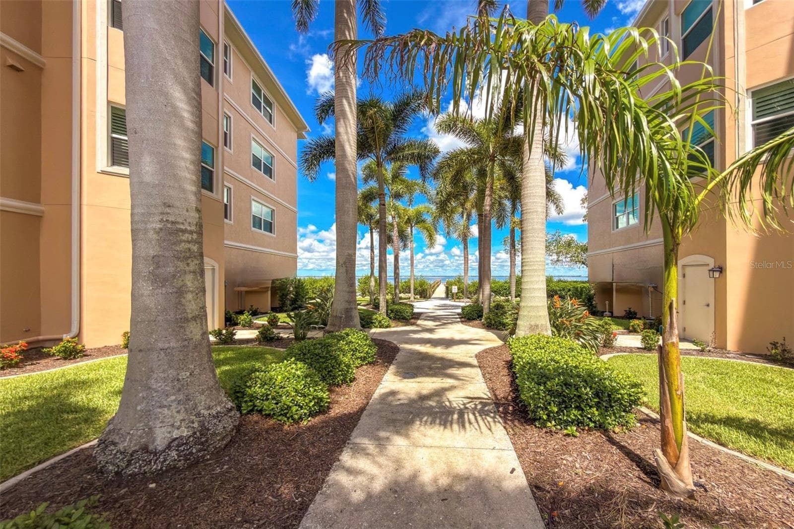 Royal Palm Tree Studded Walkway to private pier which extend out to the harbor, - 95 N MARION CT #135, PUNTA GORDA
