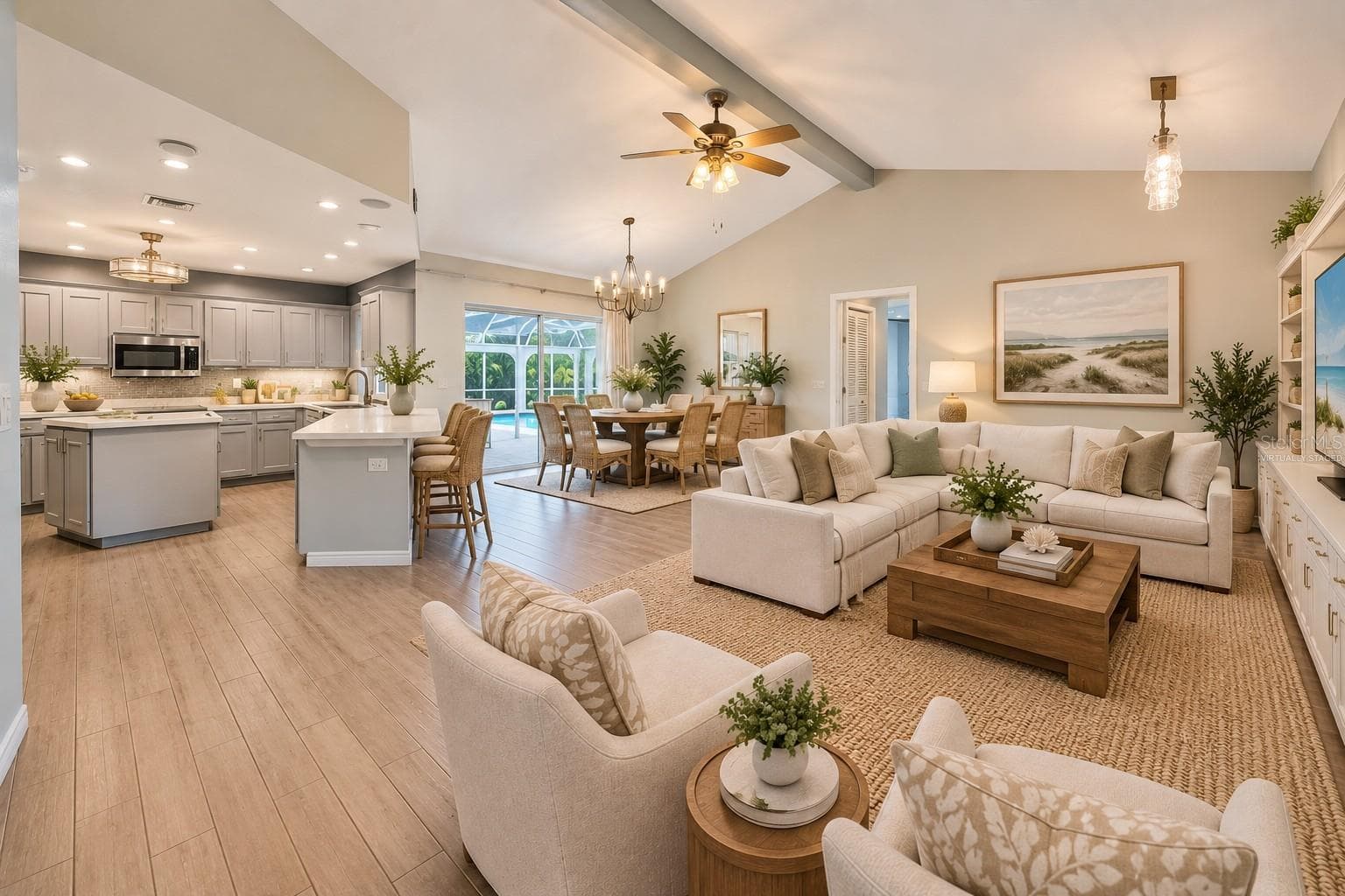 Virtually StagedFamily Room, Eating Area in Kitchen - 6840 COUNTRY LAKES CIR, SARASOTA