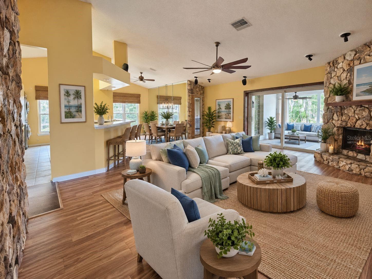 Virtually Staged family room and dining room - 1795 BAYHILL DR, OLDSMAR