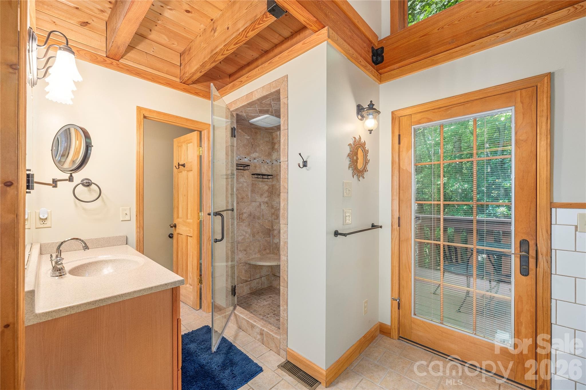 Primary bath with balcony access - 116 Ivy Road, Mills River