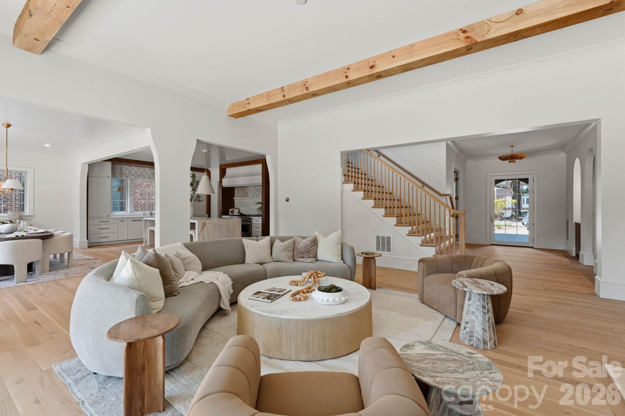 Living Room - Solid Wood Beams - Front entry is to the right - 110 Hunter Lane, Charlotte