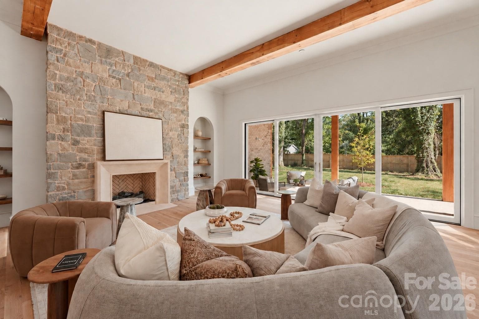 Living Room - Gas Fireplace -12' Door Wall to Exterior Covered Lanai - 110 Hunter Lane, Charlotte