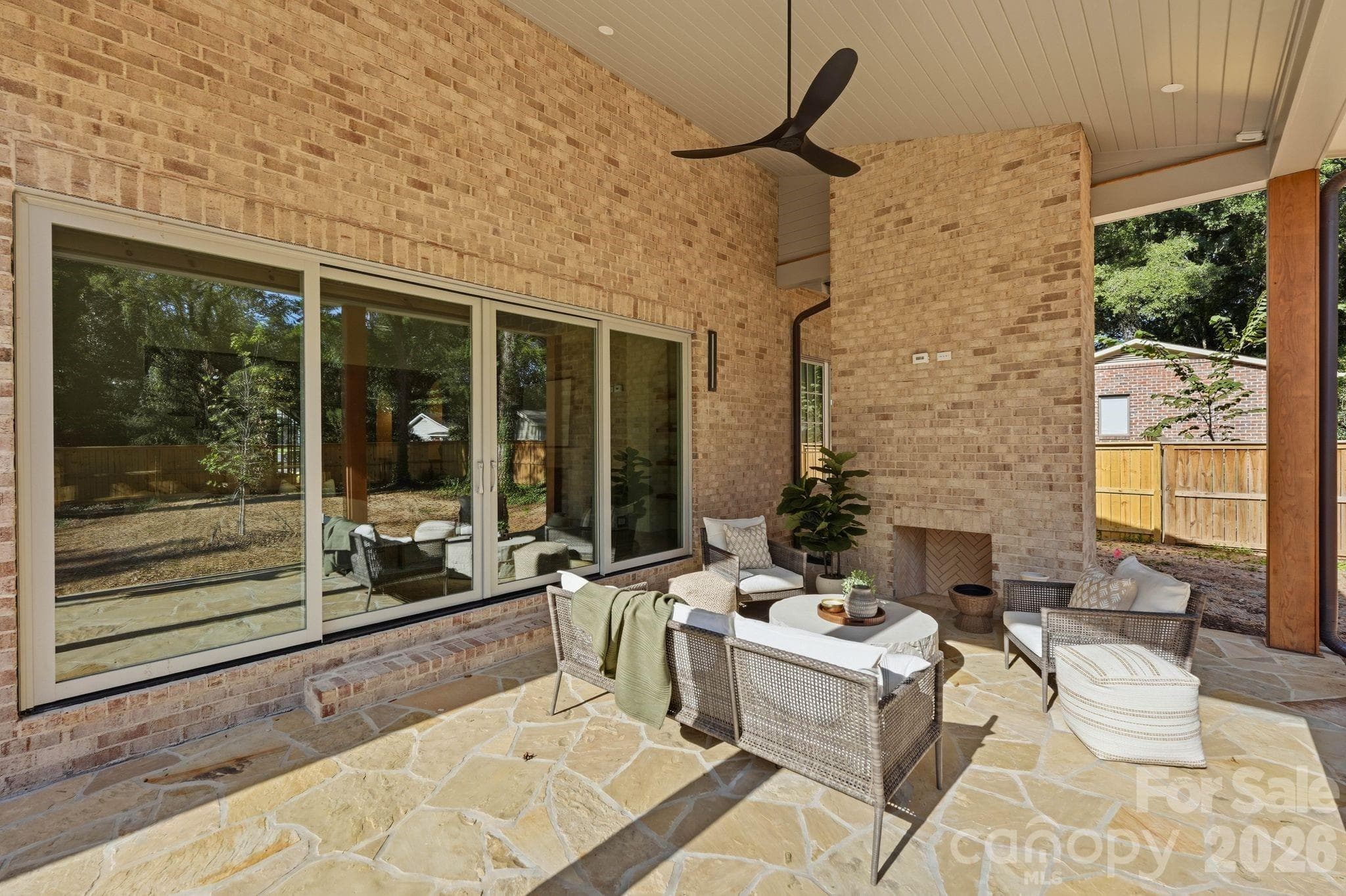 Covered Lanai - Wood Burning Firepalce - Stone Floor - Ceiling Fan - 110 Hunter Lane, Charlotte