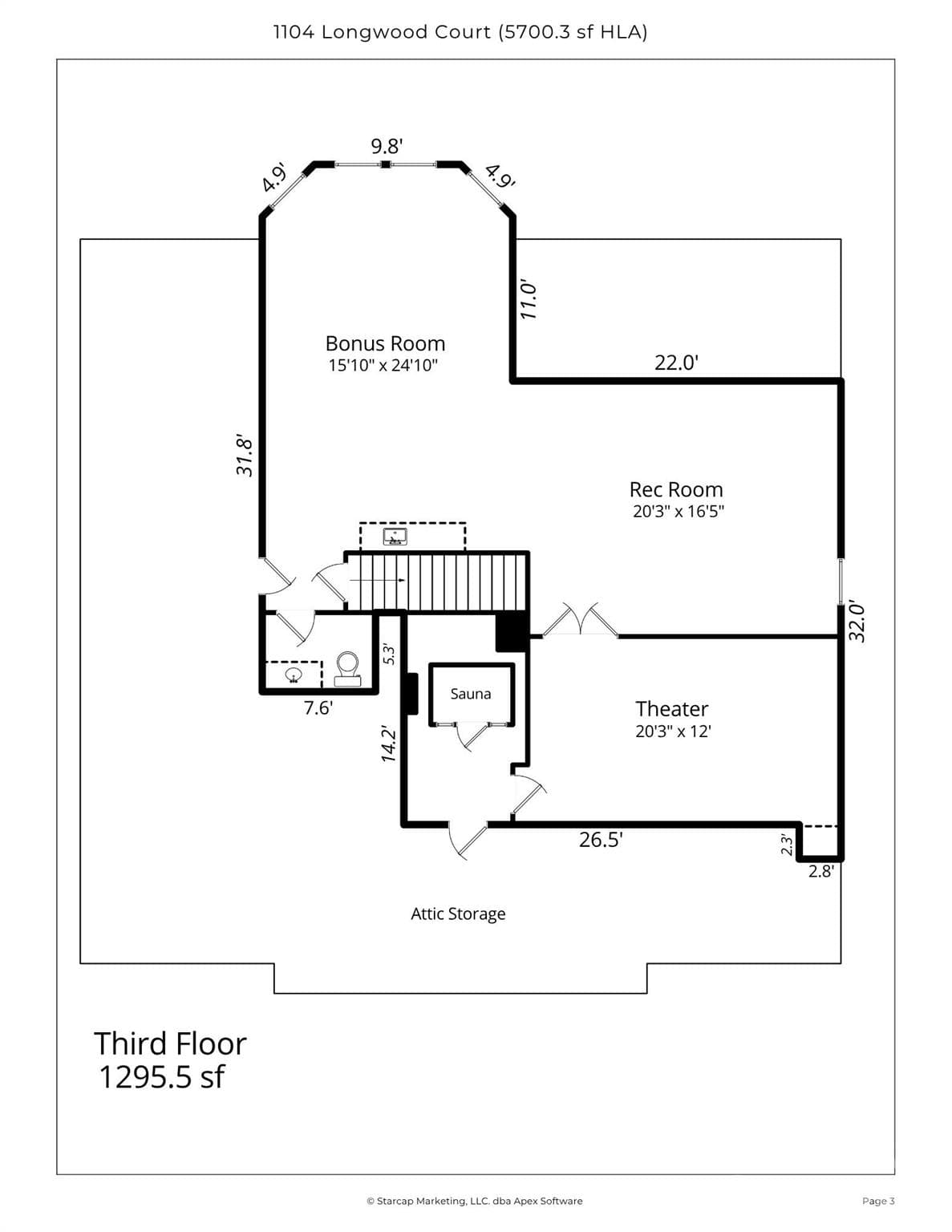 3rd Floor floorplan - 1104 Longwood Court, Matthews