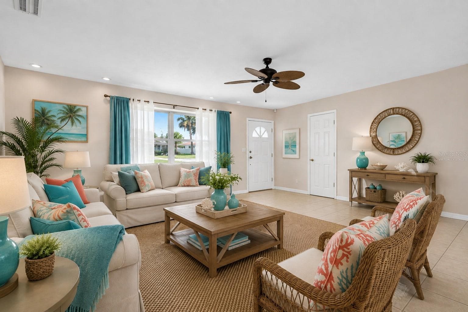 Virtually staged living room - 22 PLAZA DR, ORMOND BEACH