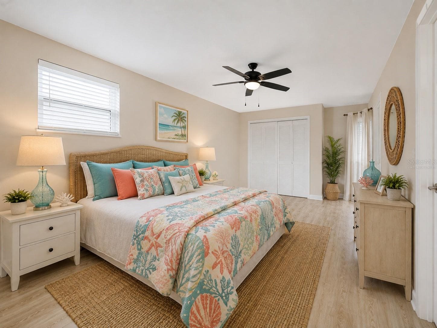 Virtually staged 1st primary bedroom - 22 PLAZA DR, ORMOND BEACH