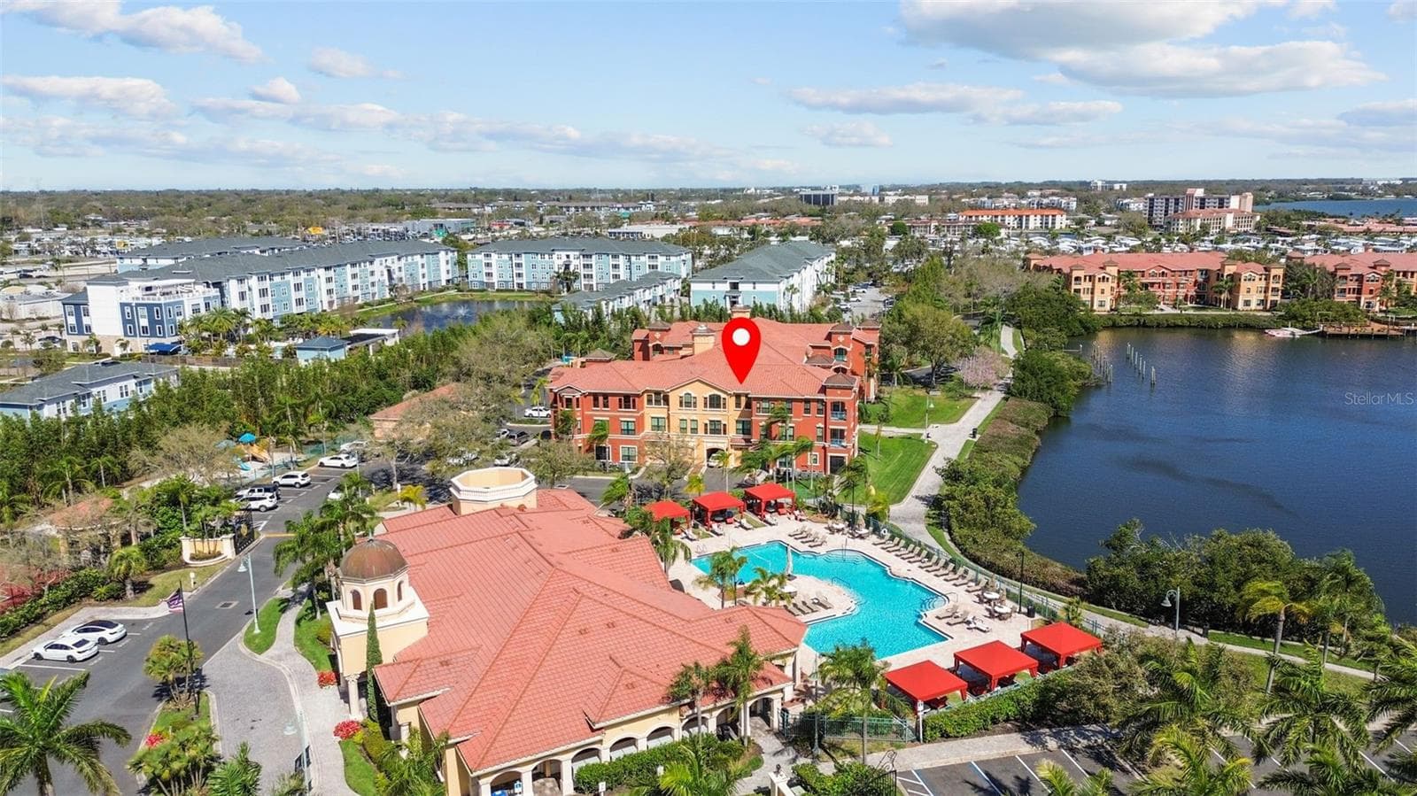 aerial view of building 5 and pool - 2709 VIA CIPRIANI #532B, CLEARWATER