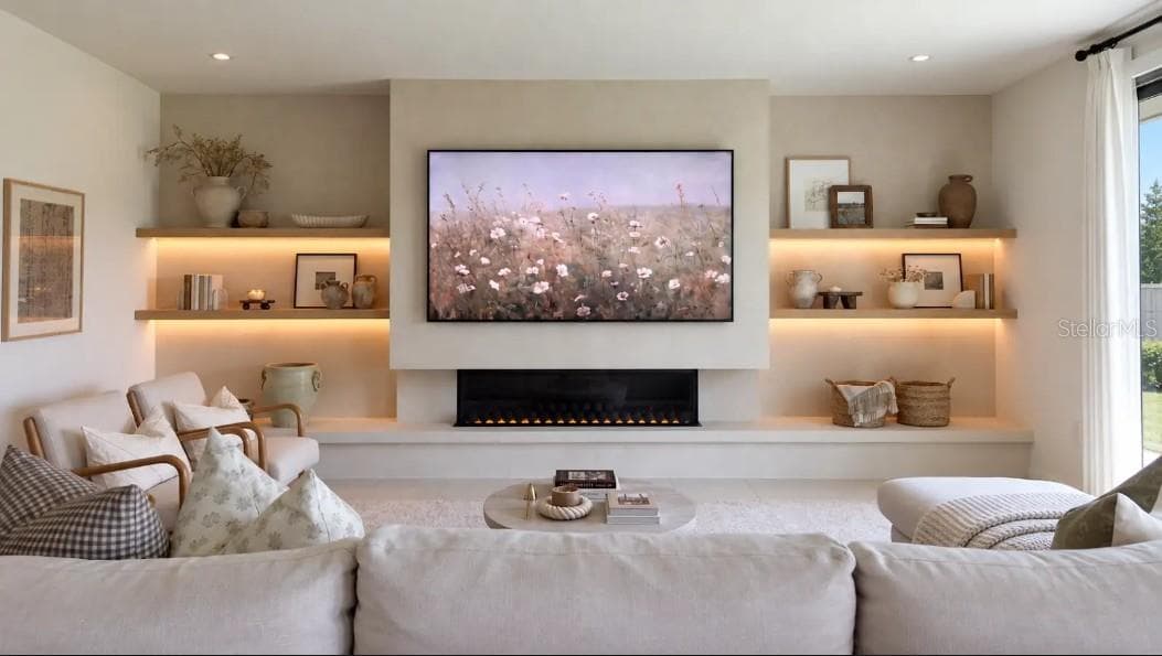 Custom Decorated Entertainment Wall with built-in fire place - 5357 TUSCANY LN, DAVENPORT