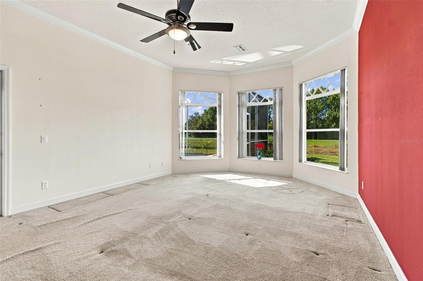Oversized primary bedroom with three windows overlooking your heated spa, heated pool and conservation lot. - 1301 FOX CHAPEL DR, LUTZ
